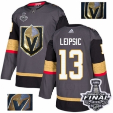 Men's Adidas Vegas Golden Knights #13 Brendan Leipsic Authentic Gray Fashion Gold 2018 Stanley Cup Final NHL Jersey