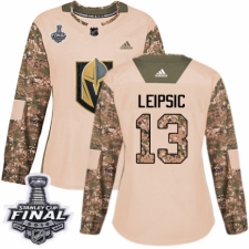 Women's Adidas Vegas Golden Knights #13 Brendan Leipsic Authentic Camo Veterans Day Practice 2018 Stanley Cup Final NHL Jersey