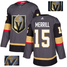 Men's Adidas Vegas Golden Knights #15 Jon Merrill Authentic Gray Fashion Gold NHL Jersey