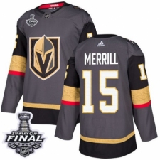 Men's Adidas Vegas Golden Knights #15 Jon Merrill Authentic Gray Home 2018 Stanley Cup Final NHL Jersey
