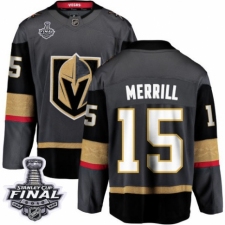 Men's Vegas Golden Knights #15 Jon Merrill Authentic Black Home Fanatics Branded Breakaway 2018 Stanley Cup Final NHL Jersey