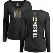NHL Women's Adidas Vegas Golden Knights #15 Jon Merrill Black Backer Slim Fit Long Sleeve T-Shirt