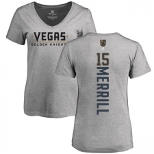 NHL Women's Adidas Vegas Golden Knights #15 Jon Merrill Gray Backer Slim Fit V-Neck T-Shirt