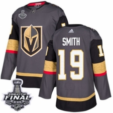 Men's Adidas Vegas Golden Knights #19 Reilly Smith Authentic Gray Home 2018 Stanley Cup Final NHL Jersey