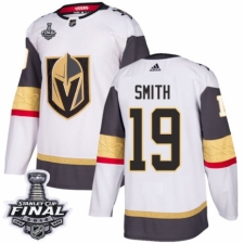 Men's Adidas Vegas Golden Knights #19 Reilly Smith Authentic White Away 2018 Stanley Cup Final NHL Jersey