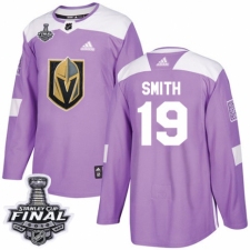 Youth Adidas Vegas Golden Knights #19 Reilly Smith Authentic Purple Fights Cancer Practice 2018 Stanley Cup Final NHL Jersey