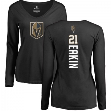 NHL Women's Adidas Vegas Golden Knights #21 Cody Eakin Black Backer Slim Fit Long Sleeve T-Shirt