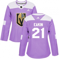 Women's Adidas Vegas Golden Knights #21 Cody Eakin Authentic Purple Fights Cancer Practice NHL Jersey