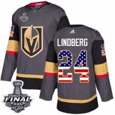 Men's Adidas Vegas Golden Knights #24 Oscar Lindberg Authentic Gray USA Flag Fashion 2018 Stanley Cup Final NHL Jersey