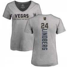 NHL Women's Adidas Vegas Golden Knights #24 Oscar Lindberg Gray Backer Slim Fit V-Neck T-Shirt