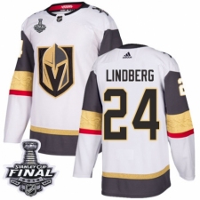 Women's Adidas Vegas Golden Knights #24 Oscar Lindberg Authentic White Away 2018 Stanley Cup Final NHL Jersey