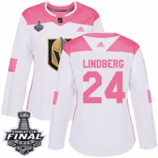 Women's Adidas Vegas Golden Knights #24 Oscar Lindberg Authentic White/Pink Fashion 2018 Stanley Cup Final NHL Jersey