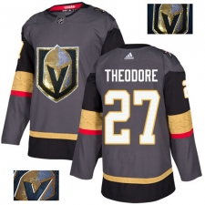 Men's Adidas Vegas Golden Knights #27 Shea Theodore Authentic Gray Fashion Gold NHL Jersey