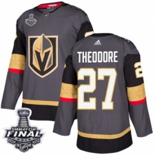 Men's Adidas Vegas Golden Knights #27 Shea Theodore Authentic Gray Home 2018 Stanley Cup Final NHL Jersey
