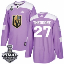 Youth Adidas Vegas Golden Knights #27 Shea Theodore Authentic Purple Fights Cancer Practice 2018 Stanley Cup Final NHL Jersey