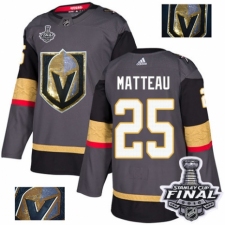 Men's Adidas Vegas Golden Knights #25 Stefan Matteau Authentic Gray Fashion Gold 2018 Stanley Cup Final NHL Jersey