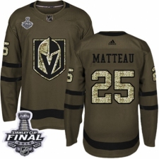 Men's Adidas Vegas Golden Knights #25 Stefan Matteau Authentic Green Salute to Service 2018 Stanley Cup Final NHL Jersey