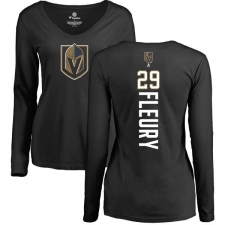 NHL Women's Adidas Vegas Golden Knights #29 Marc-Andre Fleury Black Backer Slim Fit Long Sleeve T-Shirt