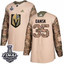 Men's Adidas Vegas Golden Knights #35 Oscar Dansk Authentic Camo Veterans Day Practice 2018 Stanley Cup Final NHL Jersey