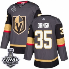 Men's Adidas Vegas Golden Knights #35 Oscar Dansk Authentic Gray Home 2018 Stanley Cup Final NHL Jersey