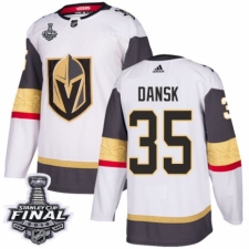 Men's Adidas Vegas Golden Knights #35 Oscar Dansk Authentic White Away 2018 Stanley Cup Final NHL Jersey