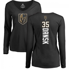 NHL Women's Adidas Vegas Golden Knights #35 Oscar Dansk Black Backer Slim Fit Long Sleeve T-Shirt