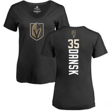 NHL Women's Adidas Vegas Golden Knights #35 Oscar Dansk Black Backer Slim Fit V-Neck T-Shirt