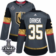 Women's Adidas Vegas Golden Knights #35 Oscar Dansk Authentic Gray Home 2018 Stanley Cup Final NHL Jersey