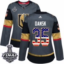 Women's Adidas Vegas Golden Knights #35 Oscar Dansk Authentic Gray USA Flag Fashion 2018 Stanley Cup Final NHL Jersey