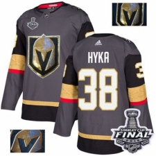Men's Adidas Vegas Golden Knights #38 Tomas Hyka Authentic Gray Fashion Gold 2018 Stanley Cup Final NHL Jersey