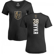 NHL Women's Adidas Vegas Golden Knights #38 Tomas Hyka Black Backer Slim Fit V-Neck T-Shirt