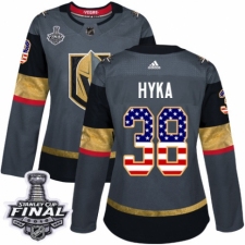 Women's Adidas Vegas Golden Knights #38 Tomas Hyka Authentic Gray USA Flag Fashion 2018 Stanley Cup Final NHL Jersey