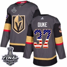 Men's Adidas Vegas Golden Knights #37 Reid Duke Authentic Gray USA Flag Fashion 2018 Stanley Cup Final NHL Jersey