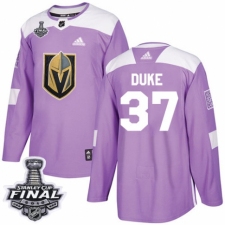Men's Adidas Vegas Golden Knights #37 Reid Duke Authentic Purple Fights Cancer Practice 2018 Stanley Cup Final NHL Jersey