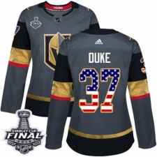 Women's Adidas Vegas Golden Knights #37 Reid Duke Authentic Gray USA Flag Fashion 2018 Stanley Cup Final NHL Jersey