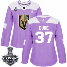 Women's Adidas Vegas Golden Knights #37 Reid Duke Authentic Purple Fights Cancer Practice 2018 Stanley Cup Final NHL Jersey