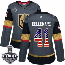 Women's Adidas Vegas Golden Knights #41 Pierre-Edouard Bellemare Authentic Gray USA Flag Fashion 2018 Stanley Cup Final NHL Jersey