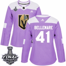Women's Adidas Vegas Golden Knights #41 Pierre-Edouard Bellemare Authentic Purple Fights Cancer Practice 2018 Stanley Cup Final NHL Jersey