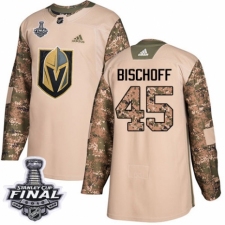 Men's Adidas Vegas Golden Knights #45 Jake Bischoff Authentic Camo Veterans Day Practice 2018 Stanley Cup Final NHL Jersey