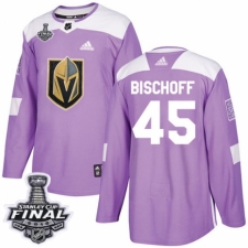 Men's Adidas Vegas Golden Knights #45 Jake Bischoff Authentic Purple Fights Cancer Practice 2018 Stanley Cup Final NHL Jersey