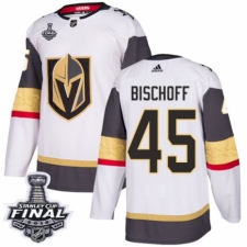 Men's Adidas Vegas Golden Knights #45 Jake Bischoff Authentic White Away 2018 Stanley Cup Final NHL Jersey