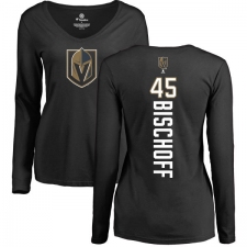 NHL Women's Adidas Vegas Golden Knights #45 Jake Bischoff Black Backer Slim Fit Long Sleeve T-Shirt