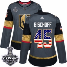 Women's Adidas Vegas Golden Knights #45 Jake Bischoff Authentic Gray USA Flag Fashion 2018 Stanley Cup Final NHL Jersey