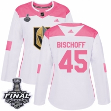 Women's Adidas Vegas Golden Knights #45 Jake Bischoff Authentic White/Pink Fashion 2018 Stanley Cup Final NHL Jersey