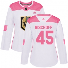 Women's Adidas Vegas Golden Knights #45 Jake Bischoff Authentic White/Pink Fashion NHL Jersey