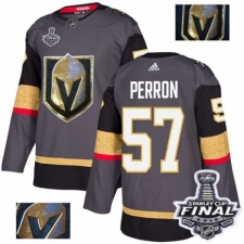 Men's Adidas Vegas Golden Knights #57 David Perron Authentic Gray Fashion Gold 2018 Stanley Cup Final NHL Jersey