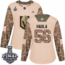 Women's Adidas Vegas Golden Knights #56 Erik Haula Authentic Camo Veterans Day Practice 2018 Stanley Cup Final NHL Jersey