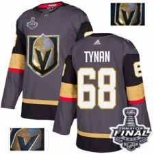 Men's Adidas Vegas Golden Knights #68 T.J. Tynan Authentic Gray Fashion Gold 2018 Stanley Cup Final NHL Jersey