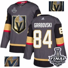 Men's Adidas Vegas Golden Knights #84 Mikhail Grabovski Authentic Gray Fashion Gold 2018 Stanley Cup Final NHL Jersey