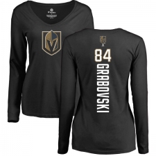 NHL Women's Adidas Vegas Golden Knights #84 Mikhail Grabovski Black Backer Slim Fit Long Sleeve T-Shirt